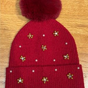 INC International Concepts Red Beanie with Embellishments